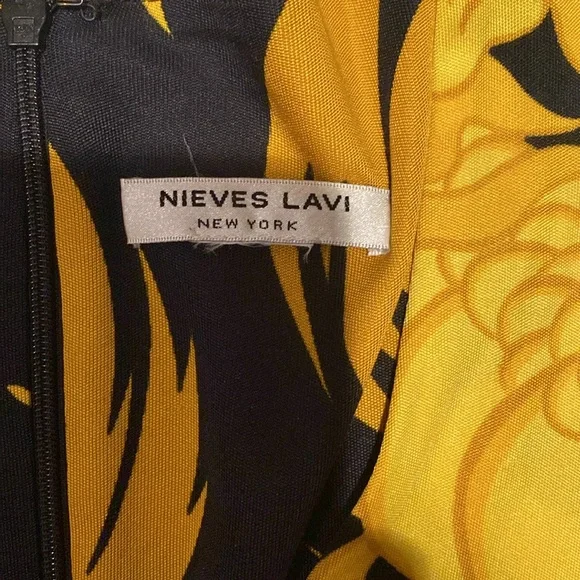 🎉Nieves Yellow & Black Print Dress w/ 3/4 Sleeve as seen on Sex in the City SzM - Picture 8 of 13